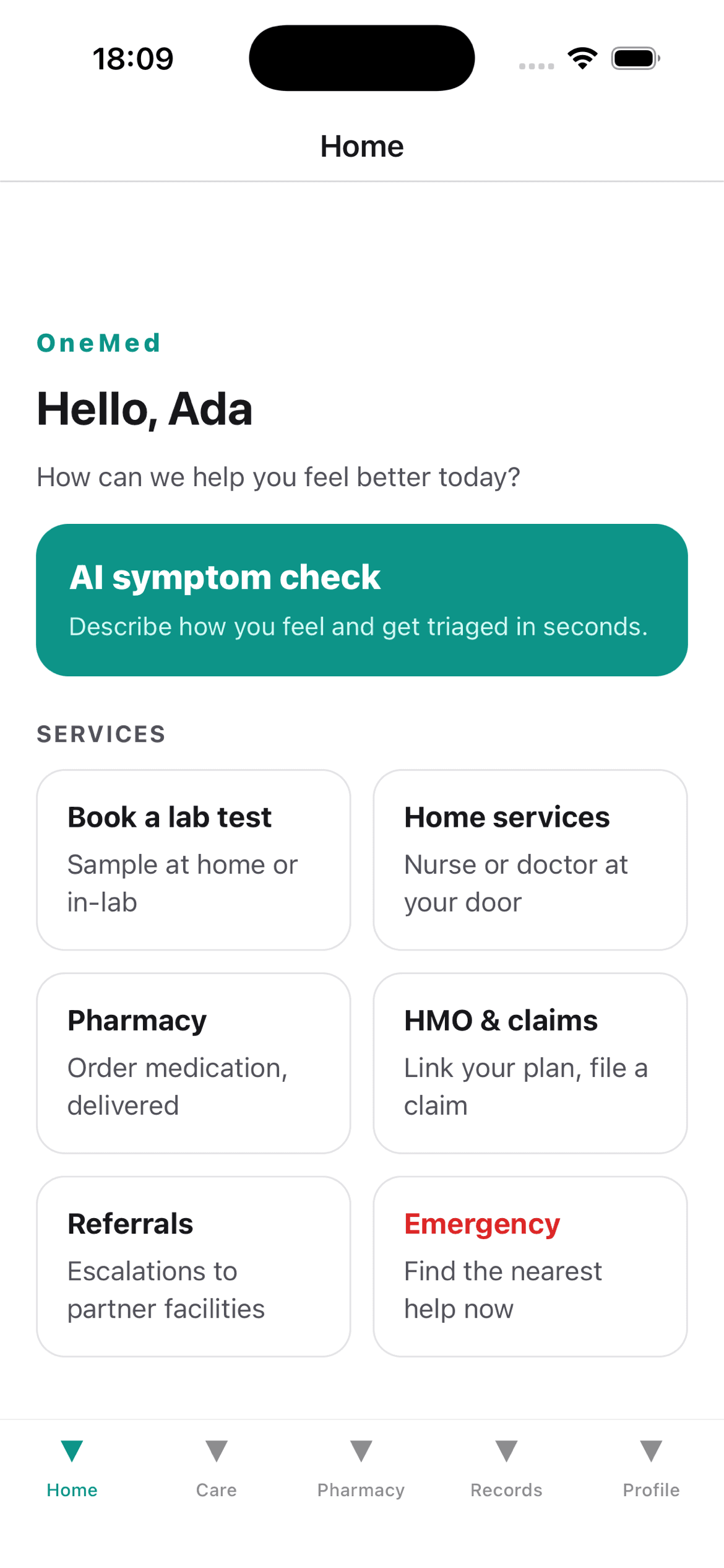 iHealix app — Home screen